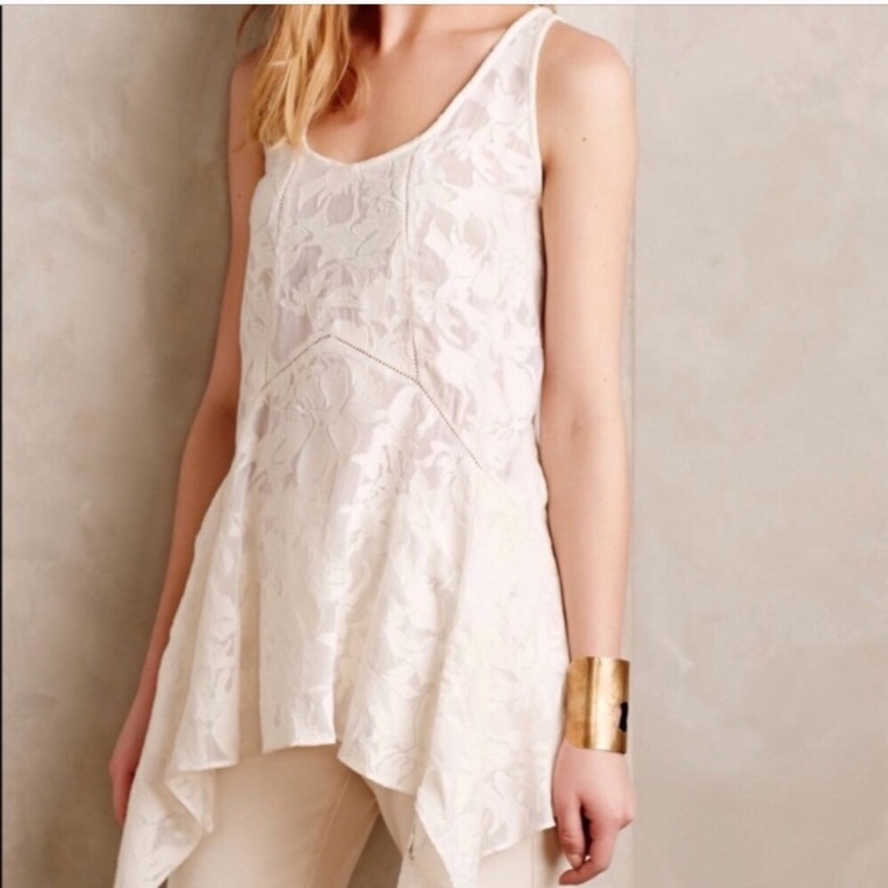 Anthropologie Asymmetrical Draped White Lace Tank